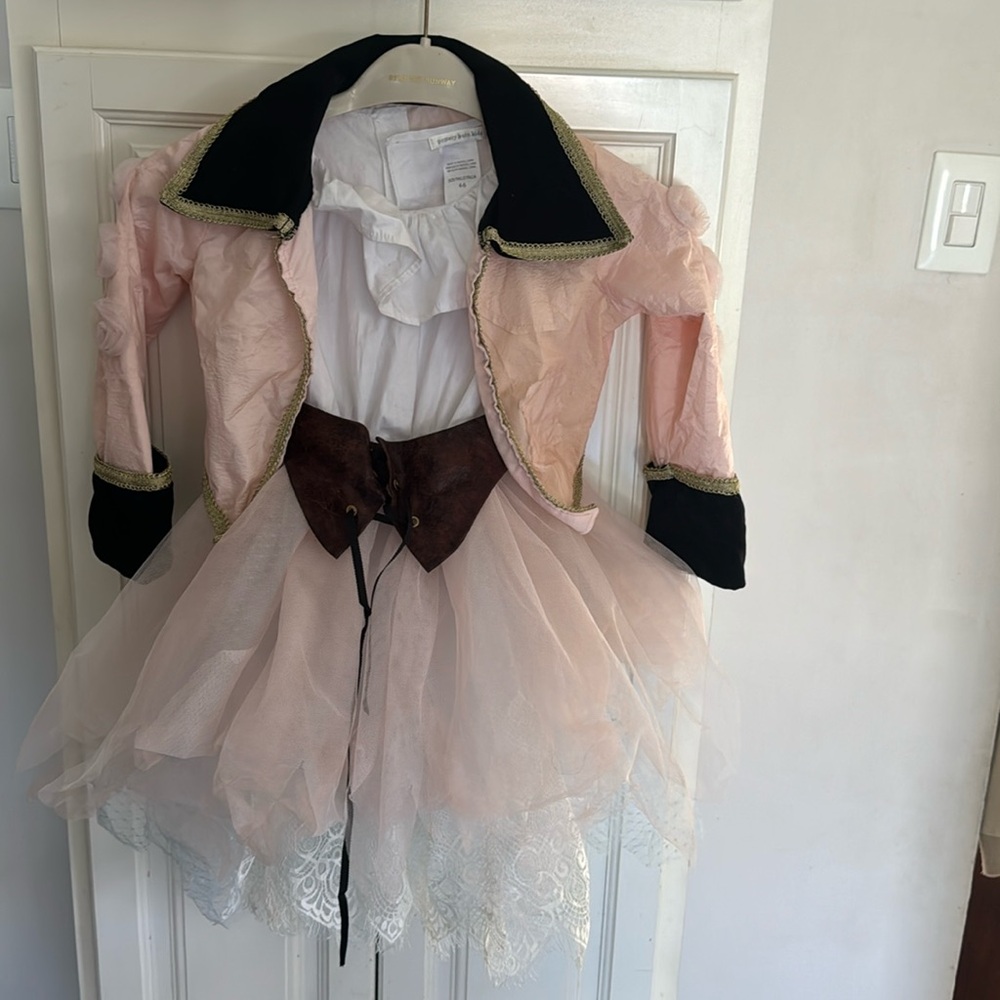 pottery barn pirate costume, three piece set dress, jacket and  hat size 4-6